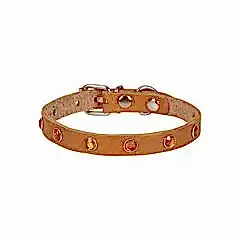 CATTİE TAŞLI DERİ KEDİ TASMASI KAMEL 1,5X27-33CM