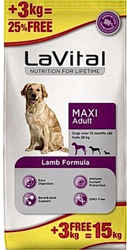 LaVital Maxi Adult Kuzu Etli 12 kg + 3 kg Büyük Irk Yetişkin Köpek Maması